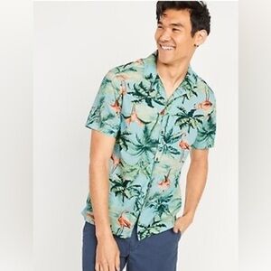 Old Navy Green Flaming Hawaiian Shirt